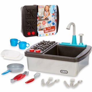Žaislinė mini virtuvėlė 2in1 su tekančiu vandeniu ir priedais 13 vnt. | Little Tikes
